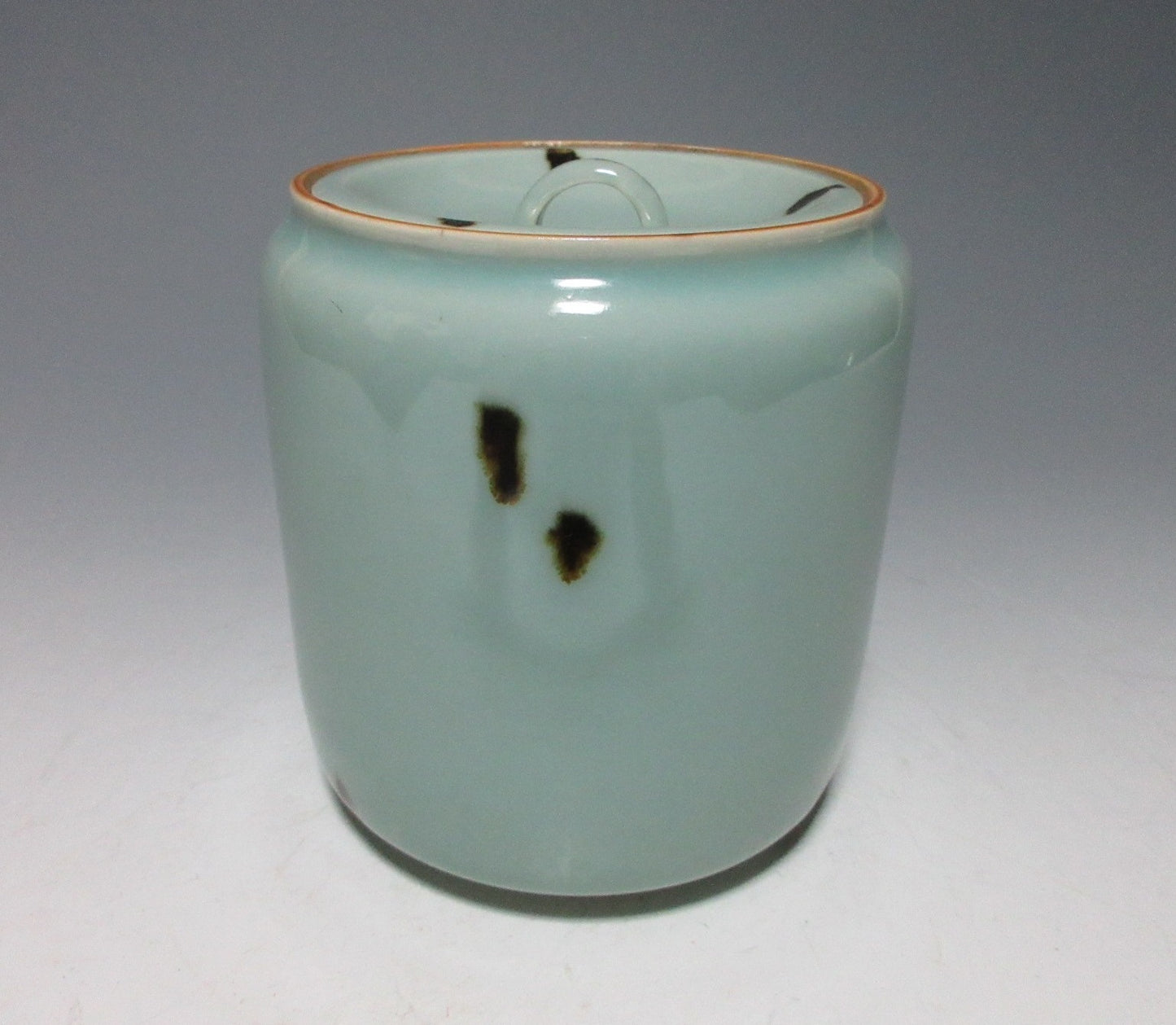 Tezuka Shodo Celadon Glaze and Iron Spot Mizusashi