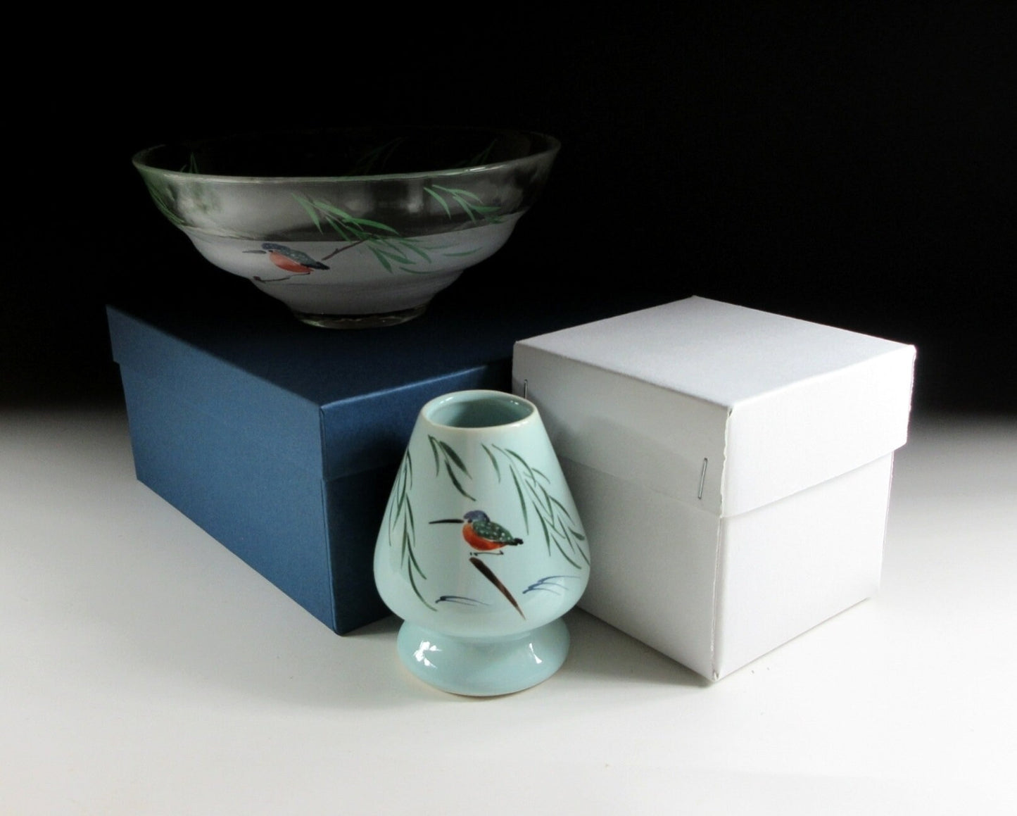 Yagi Kaiho Kingfisher Chawan and Kusenaoshi