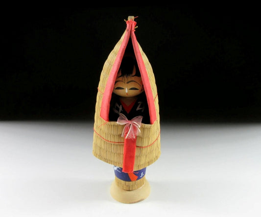 Vintage Kokeshi with Straw Cape