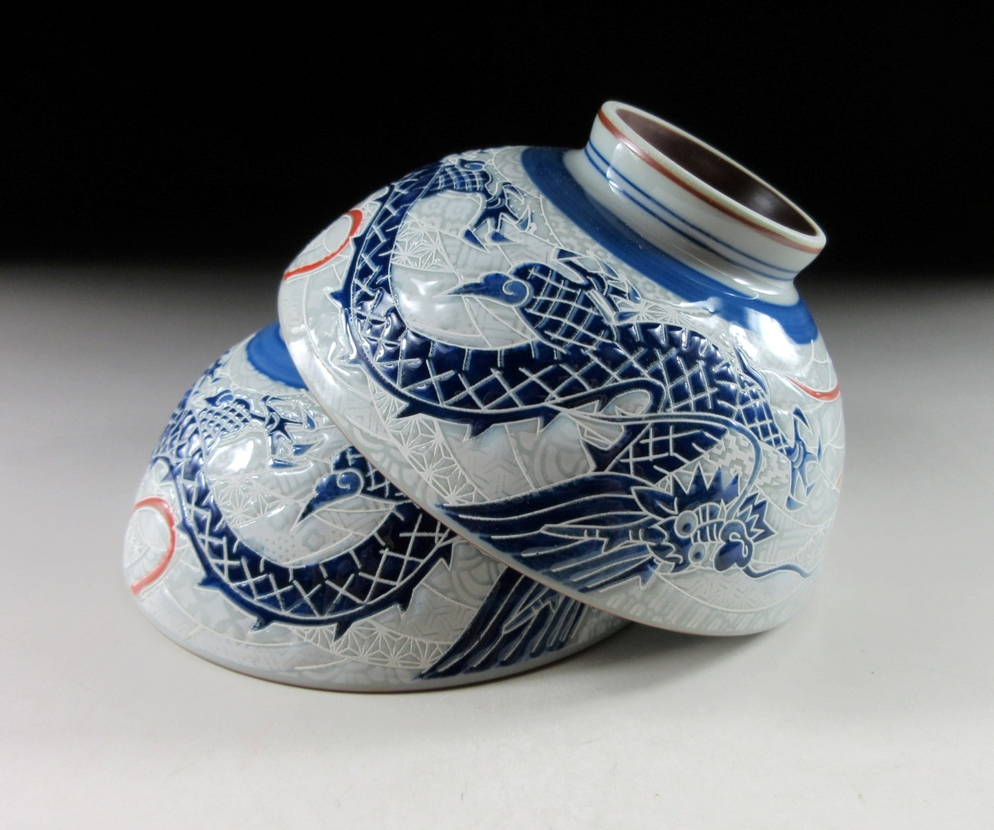 Pair of Mino-ware Dragon Bowls #1