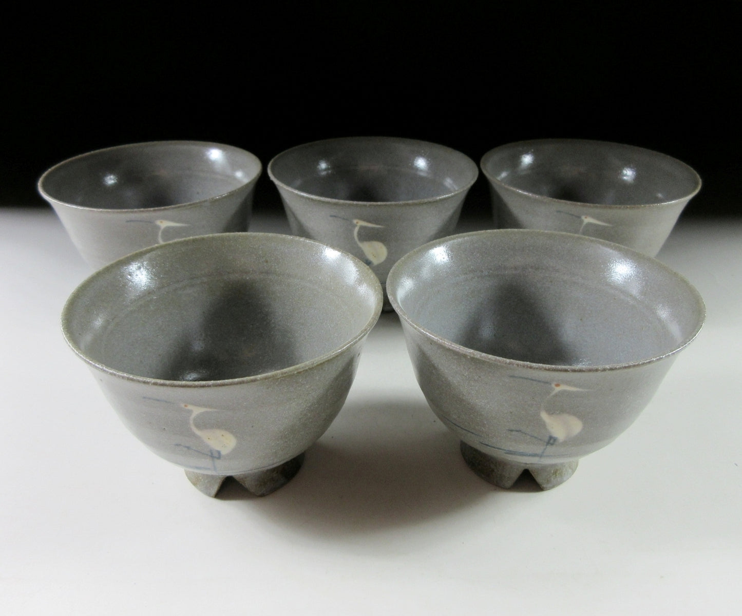 Set of Five Kyo-ware Egret Tea Cups