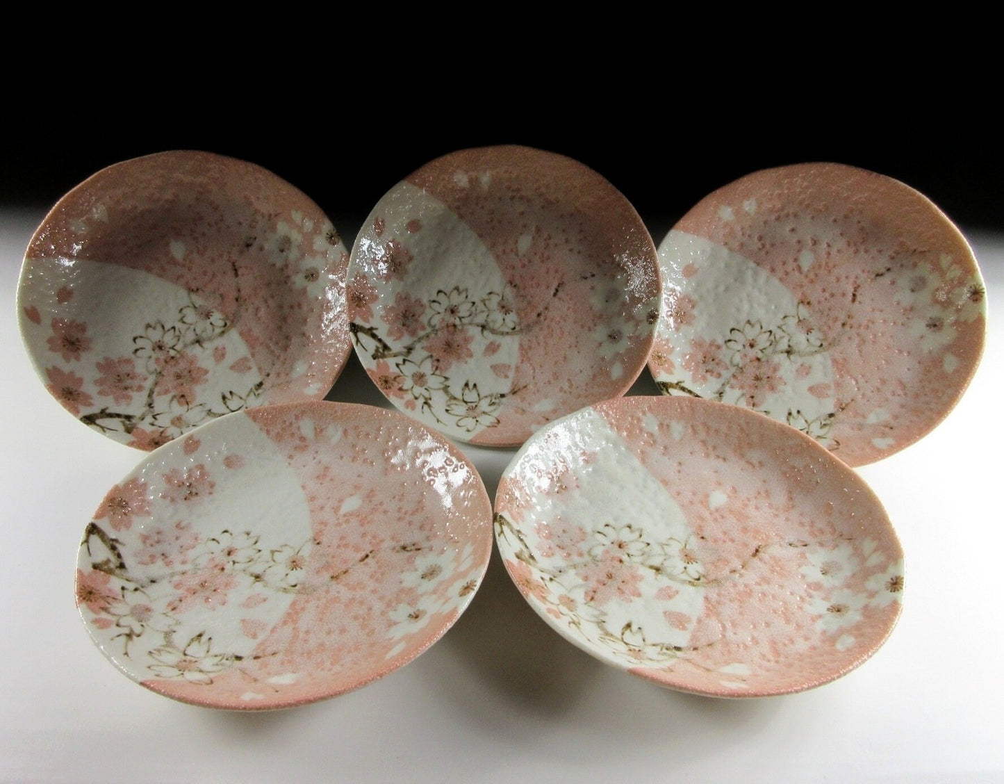 Set of Five Small Shino Glaze Plates