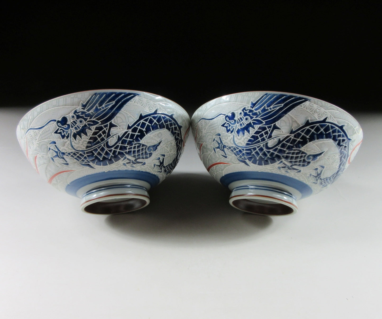 Pair of Mino-ware Dragon Bowls #1