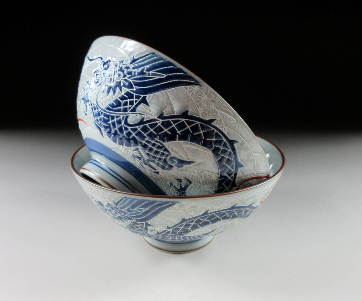 Pair of Mino-ware Dragon Bowls #1