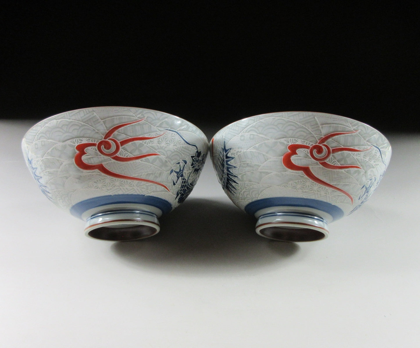 Pair of Mino-ware Dragon Bowls #1