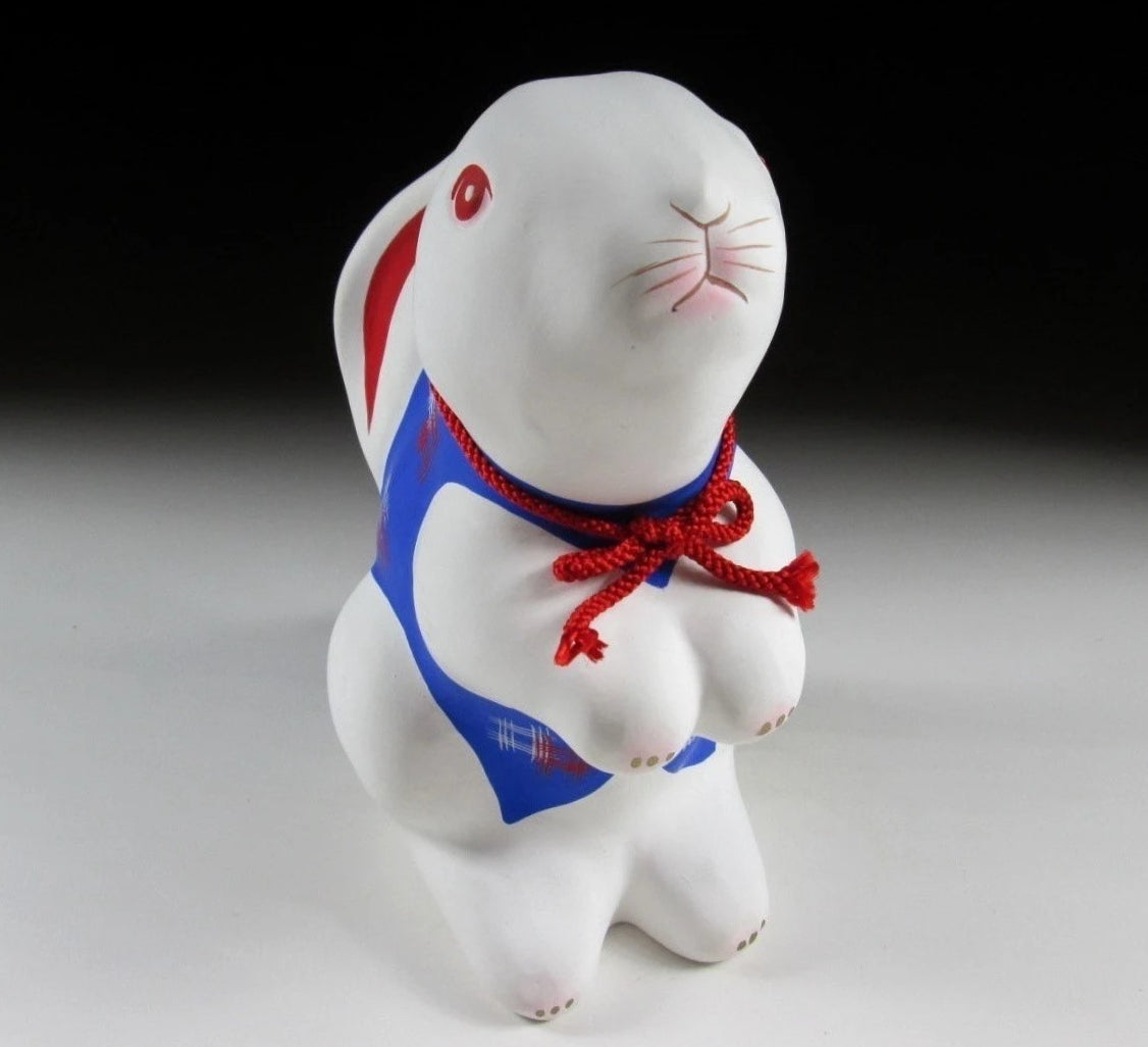 Mikawachi-ware Earthenware Rabbit Okimono