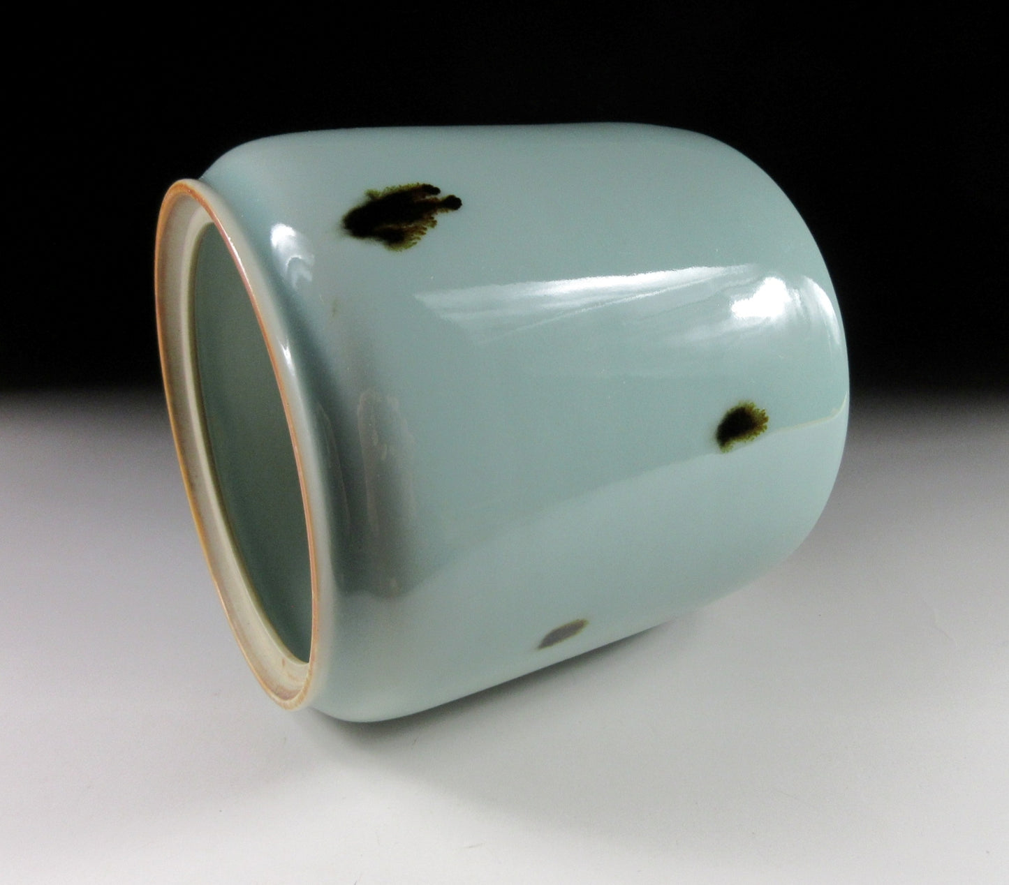 Tezuka Shodo Celadon Glaze and Iron Spot Mizusashi