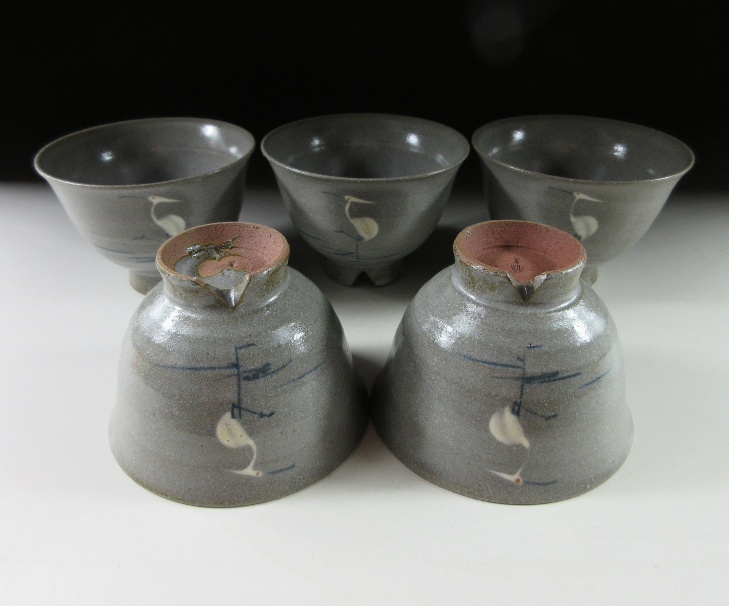 Set of Five Kyo-ware Egret Tea Cups