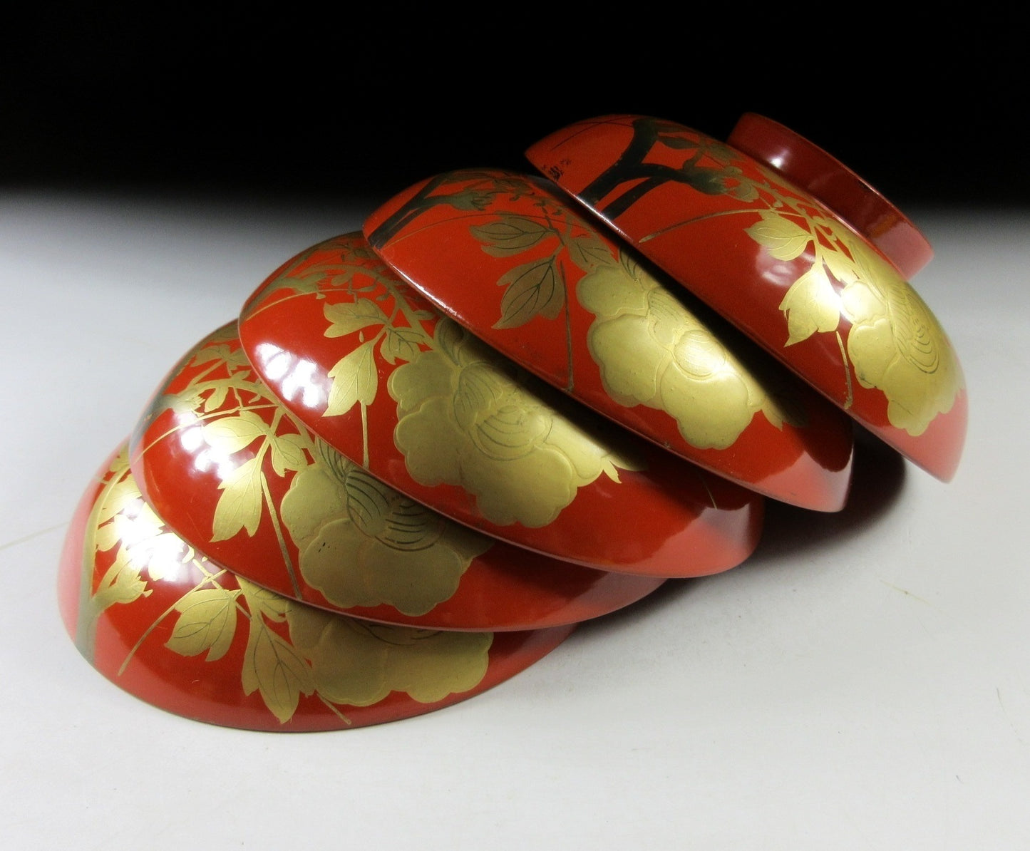 Set of Five Urushi Peony Bowls
