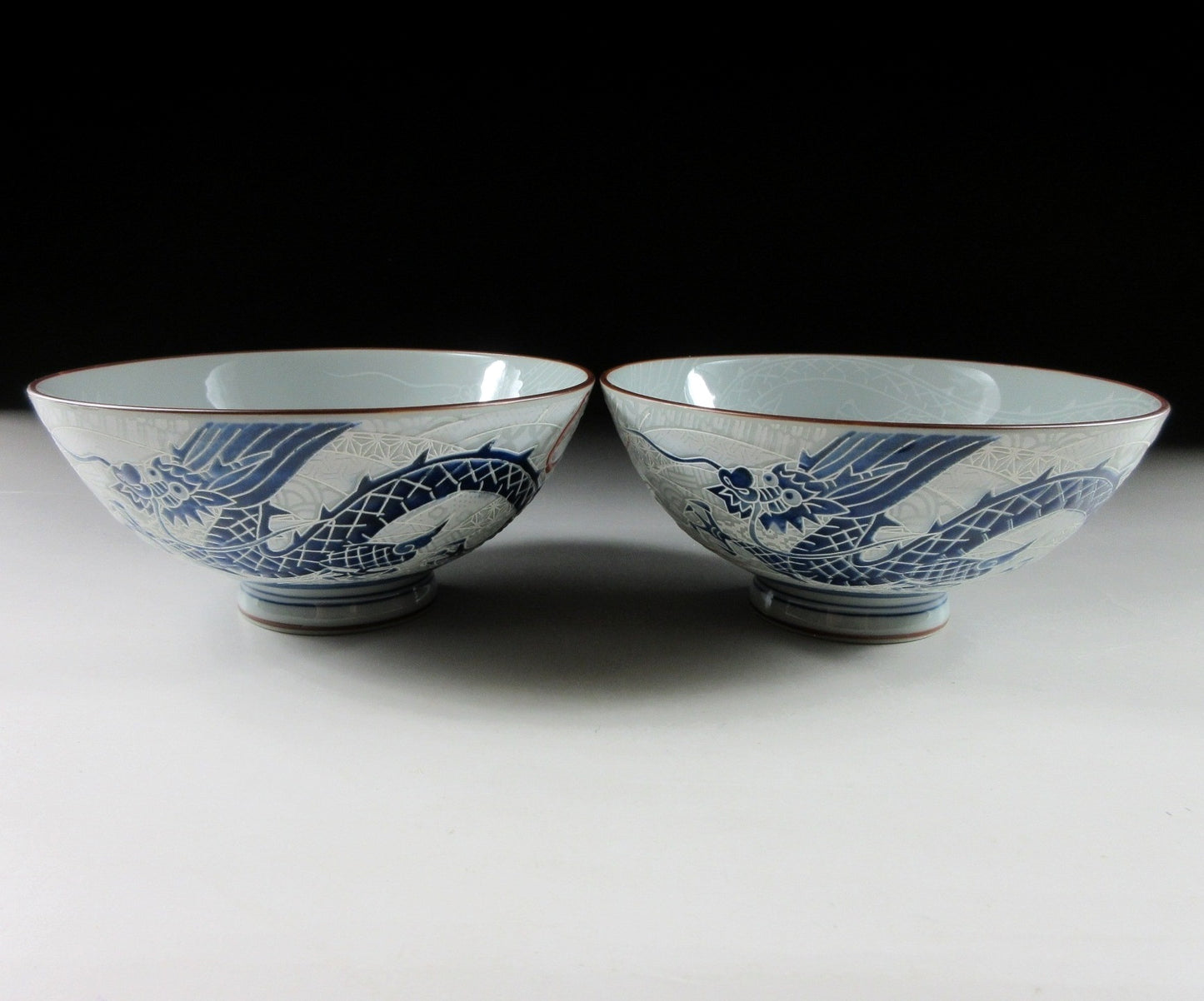 Pair of Mino-ware Dragon Bowls #1