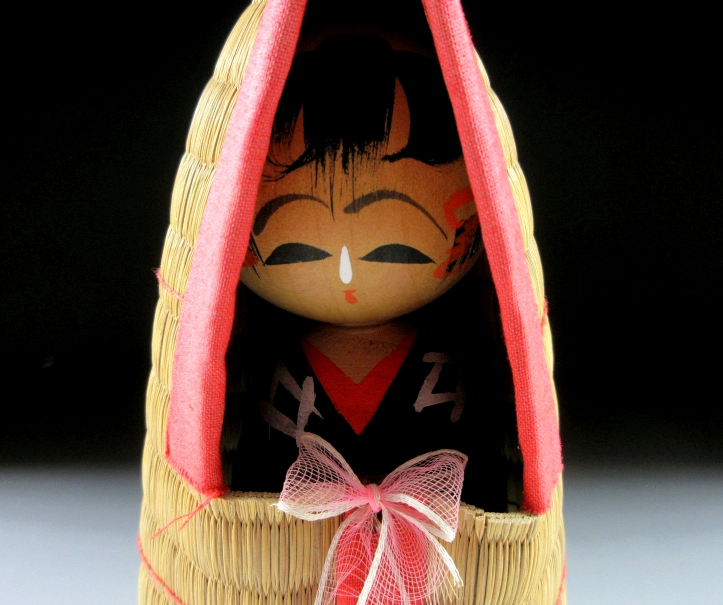 Vintage Kokeshi with Straw Cape