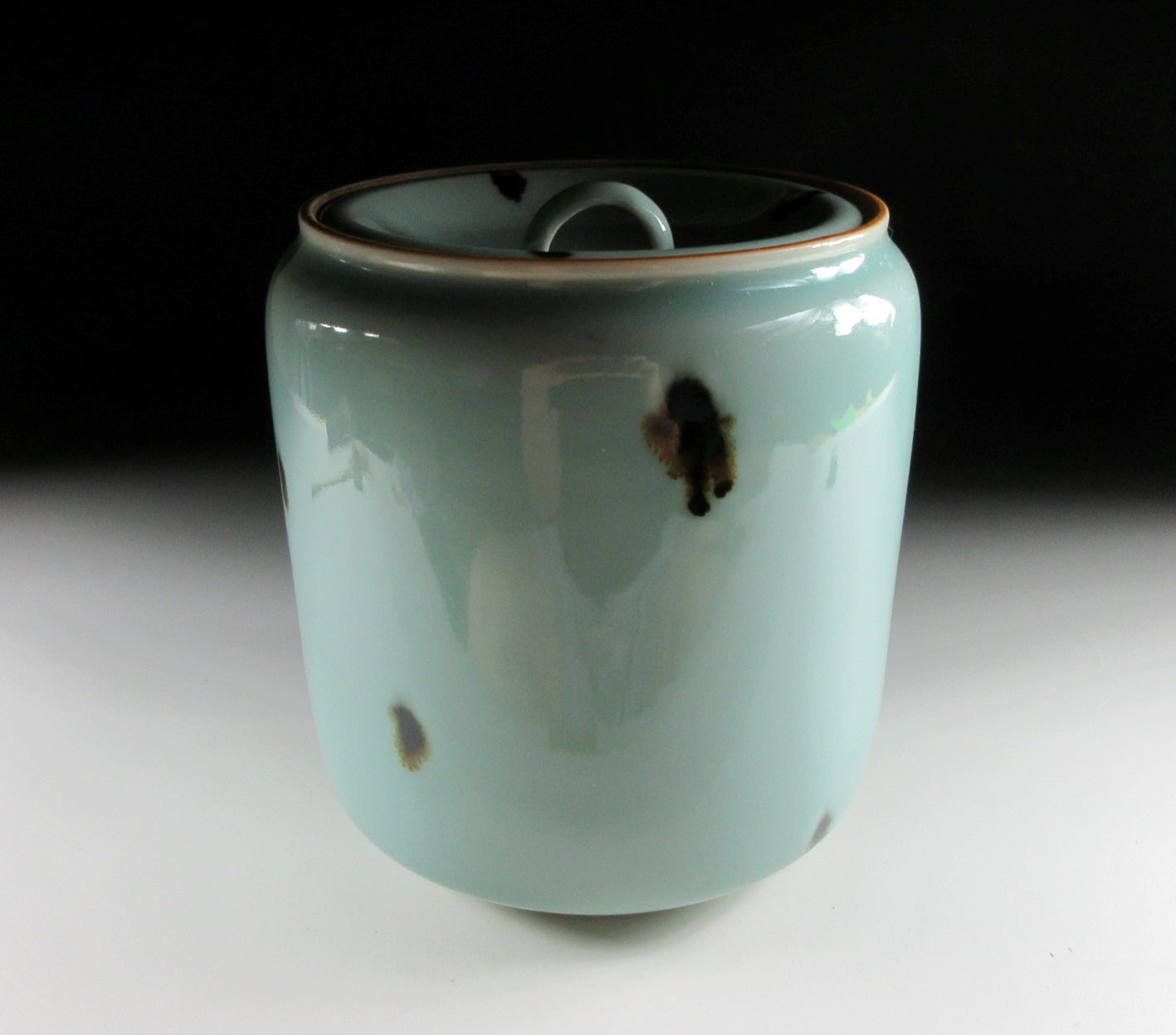 Tezuka Shodo Celadon Glaze and Iron Spot Mizusashi