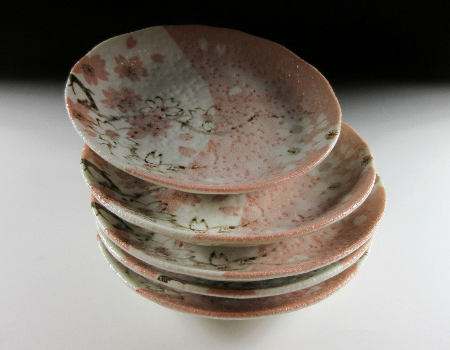 Set of Five Small Shino Glaze Plates