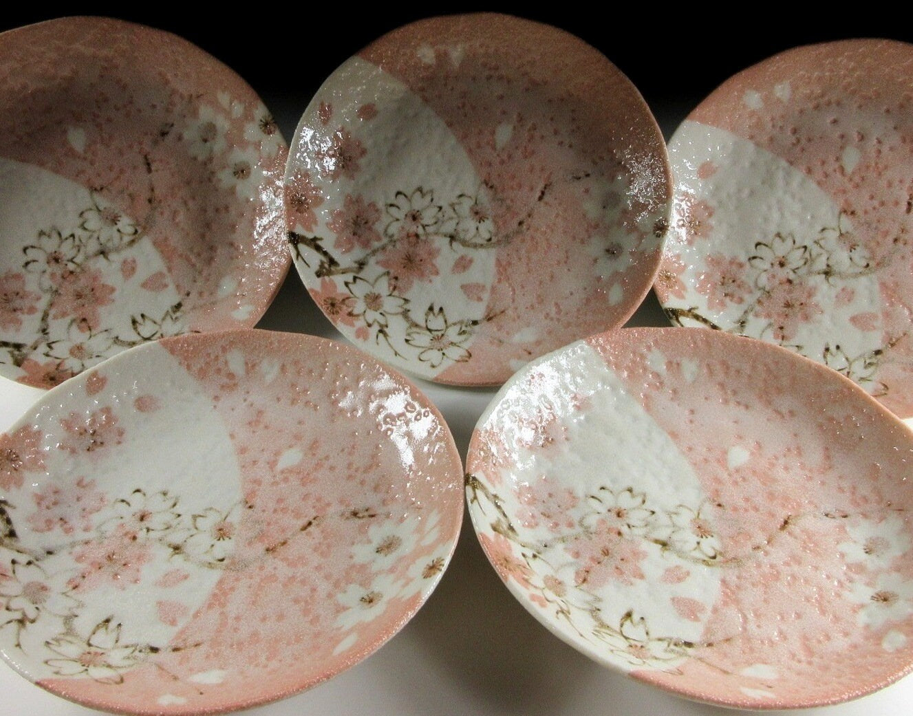 Set of Five Small Shino Glaze Plates