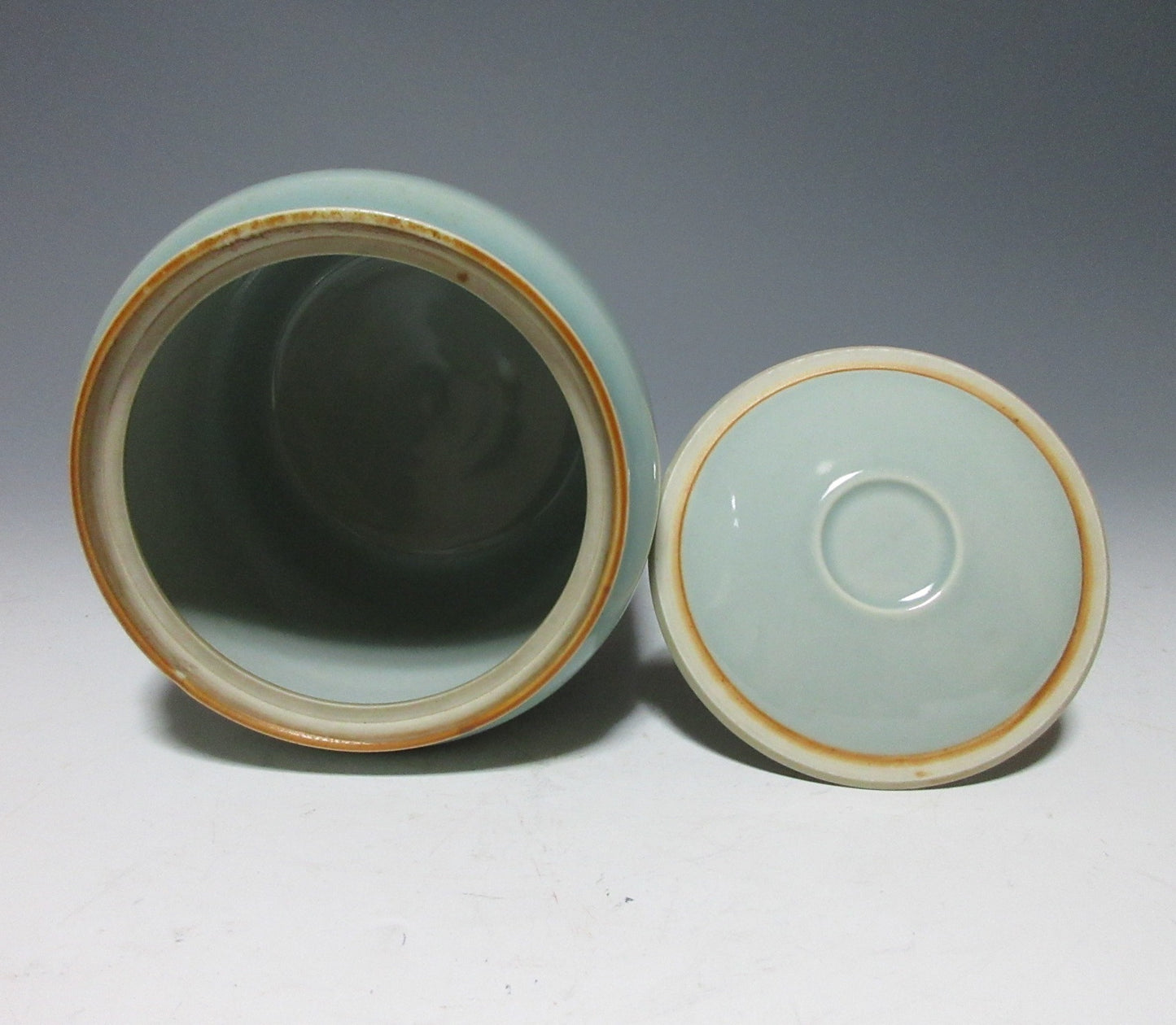 Tezuka Shodo Celadon Glaze and Iron Spot Mizusashi