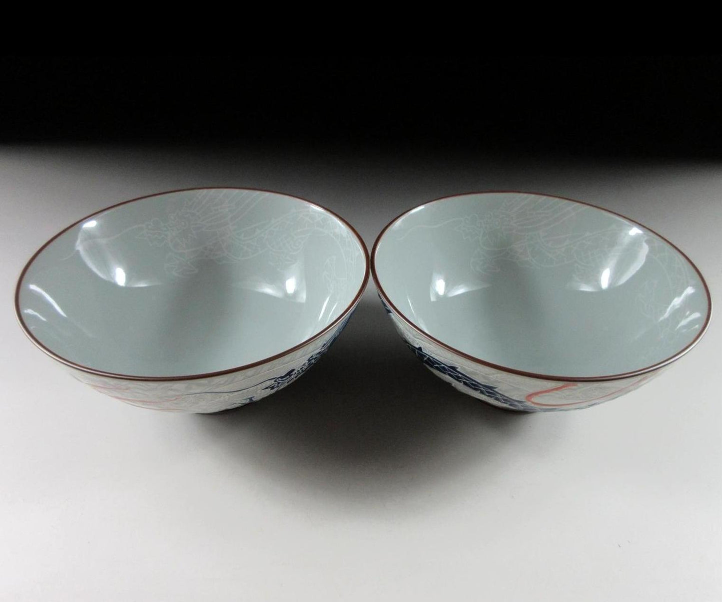 Pair of Mino-ware Dragon Bowls #1