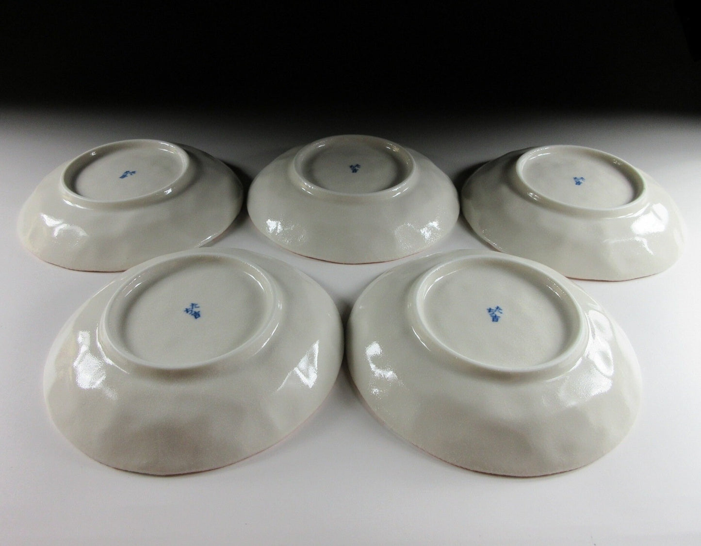 Set of Five Small Shino Glaze Plates