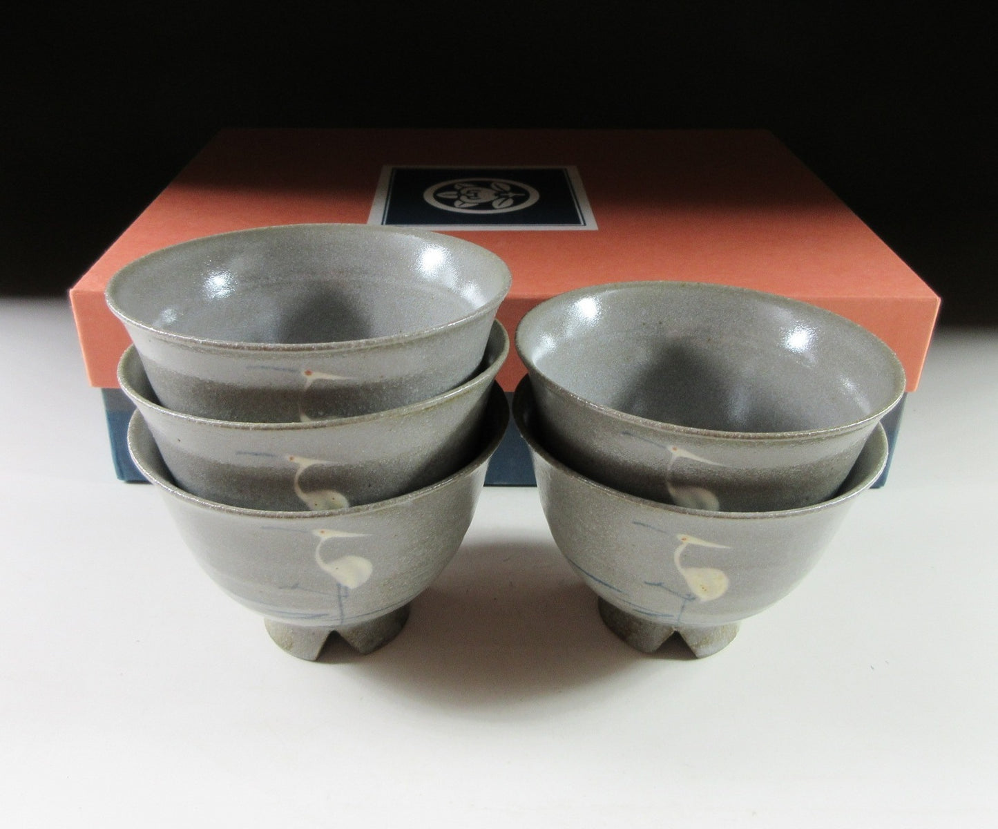 Set of Five Kyo-ware Egret Tea Cups