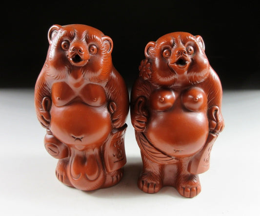 Pair of Tokoname-ware Tanuki Tokkuri