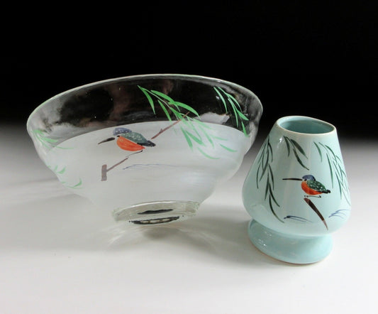 Yagi Kaiho Kingfisher Chawan and Kusenaoshi