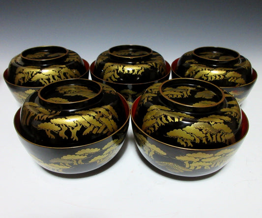 Set of Five Wajima Bowls