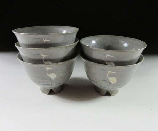 Set of Five Kyo-ware Egret Tea Cups