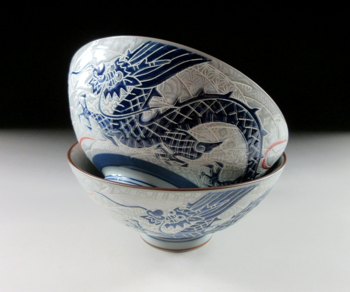 Pair of Mino-ware Dragon Bowls #2