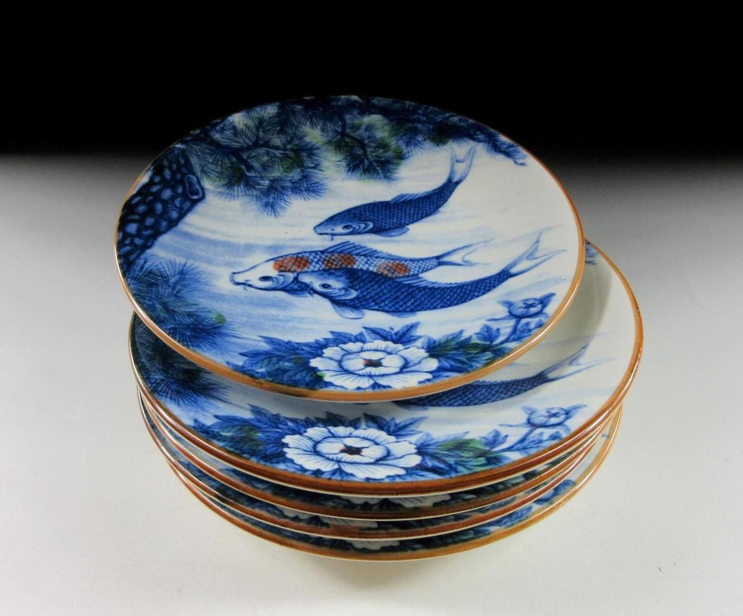 Set of Five Mino-ware Koi Plates