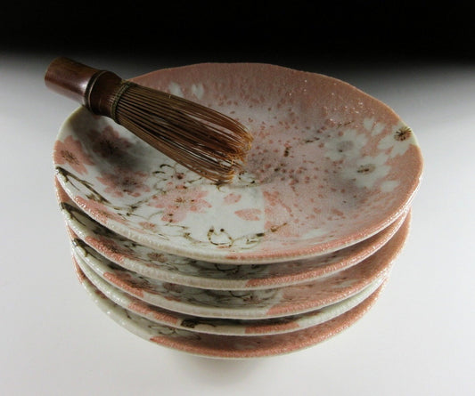 Set of Five Small Shino Glaze Plates