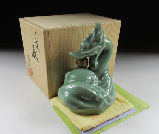 Kato Minoru Celadon Dragon Okimono