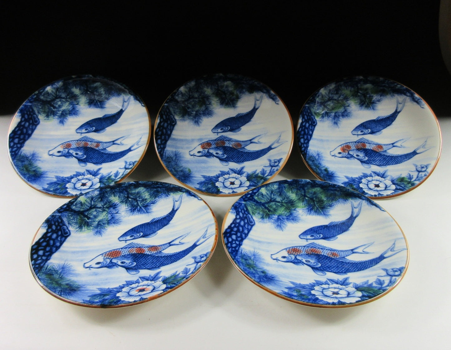 Set of Five Mino-ware Koi Plates