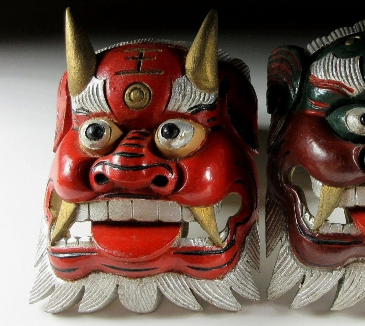 Pair of Wooden Mask Ornaments