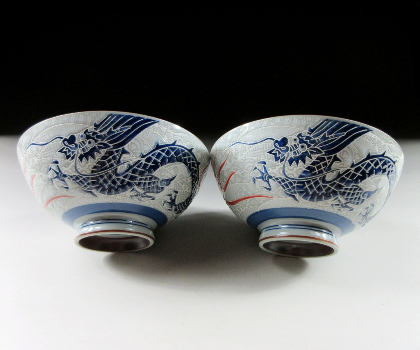 Pair of Mino-ware Dragon Bowls #2