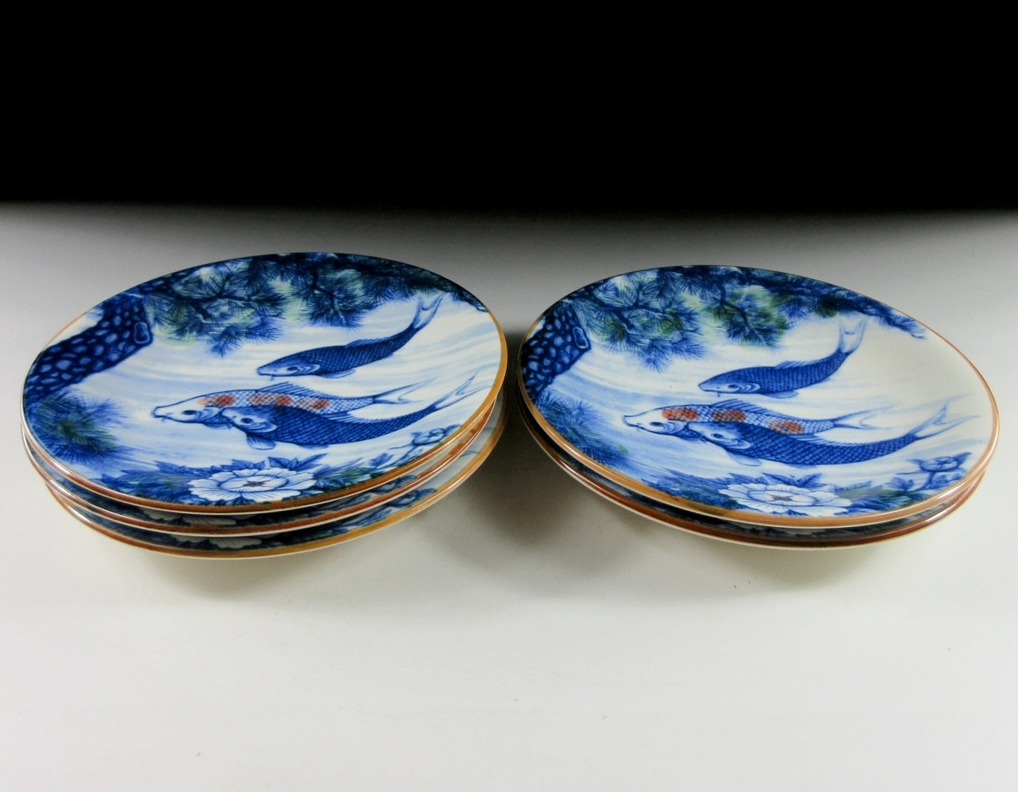 Set of Five Mino-ware Koi Plates