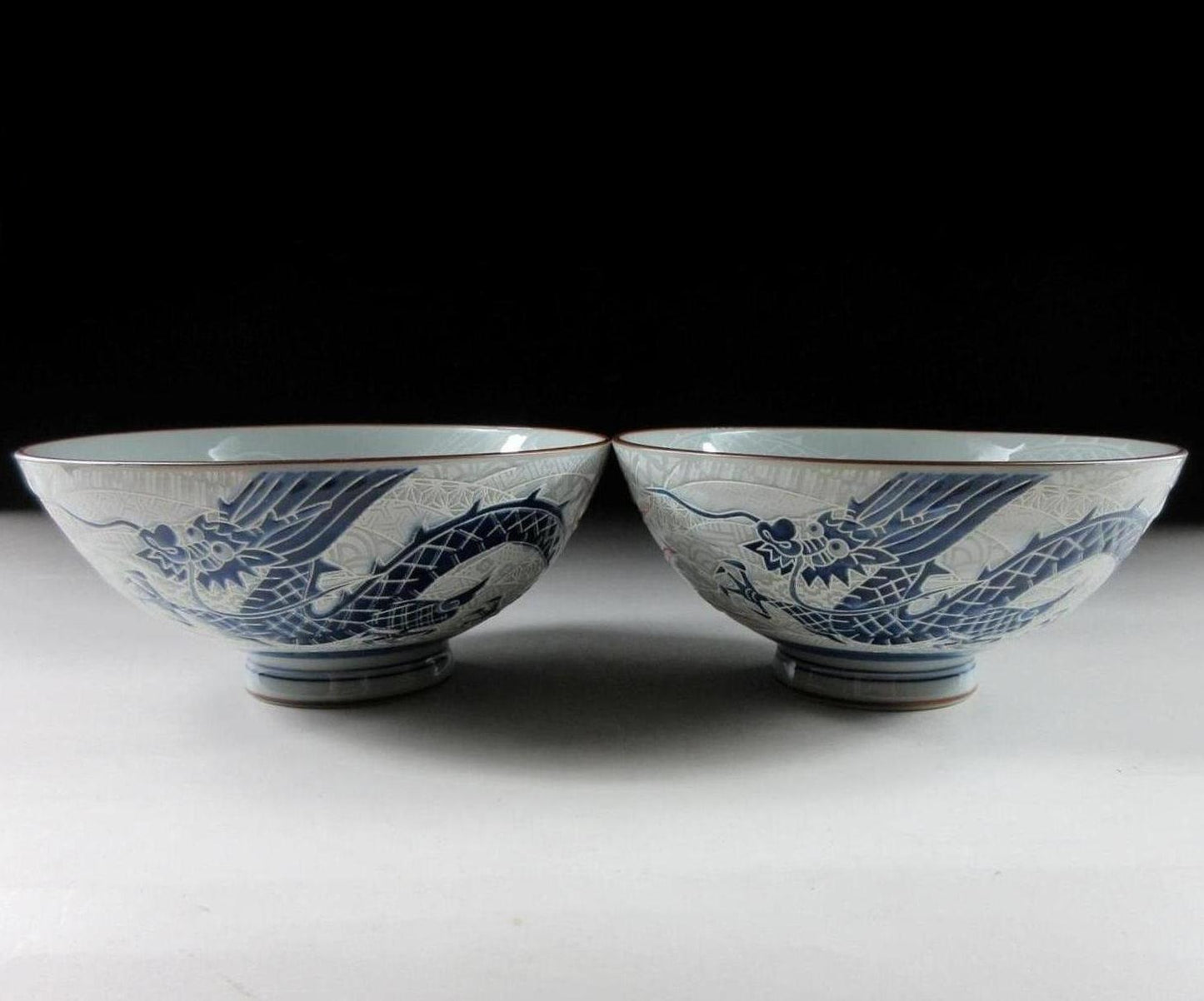 Pair of Mino-ware Dragon Bowls #2