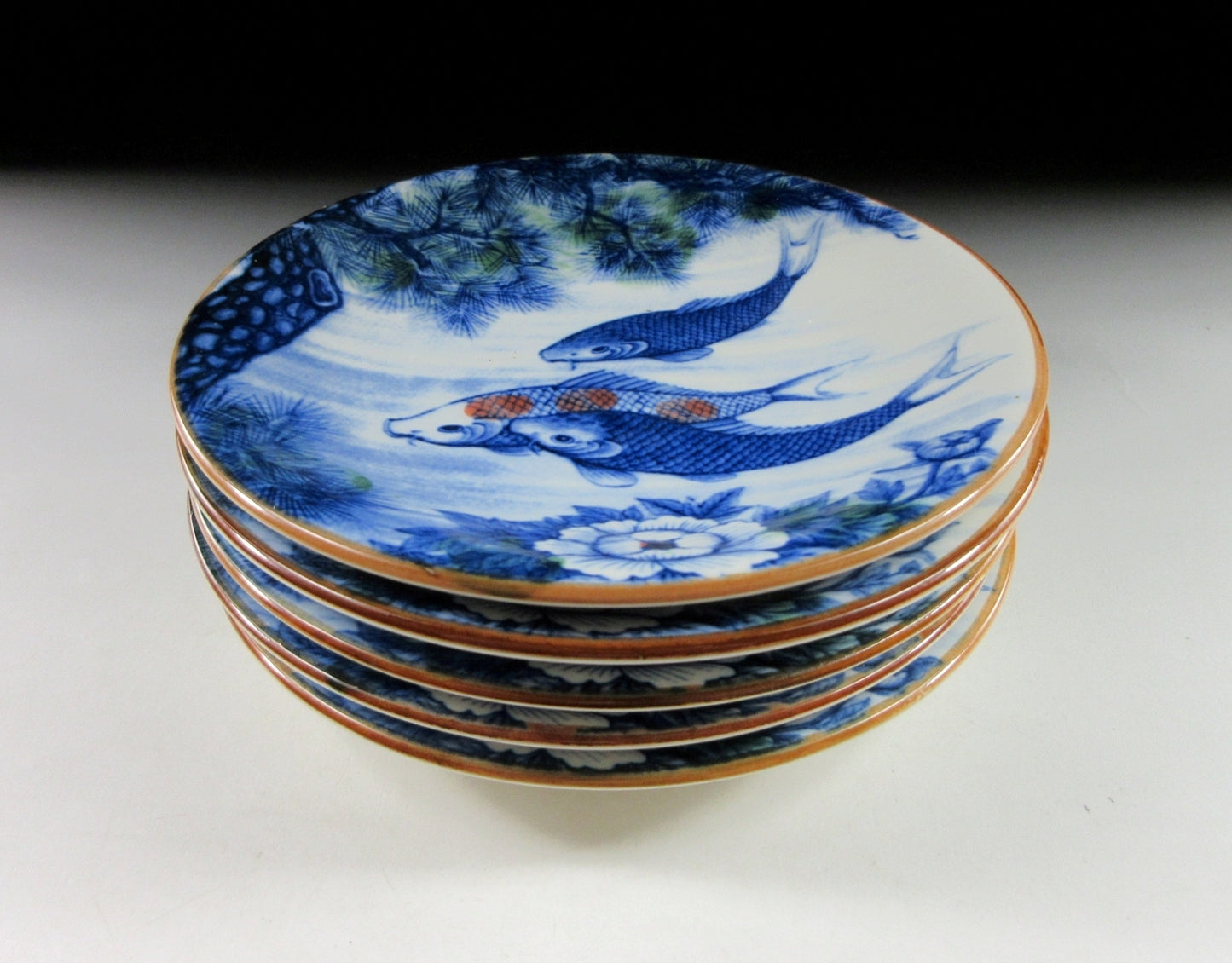 Set of Five Mino-ware Koi Plates