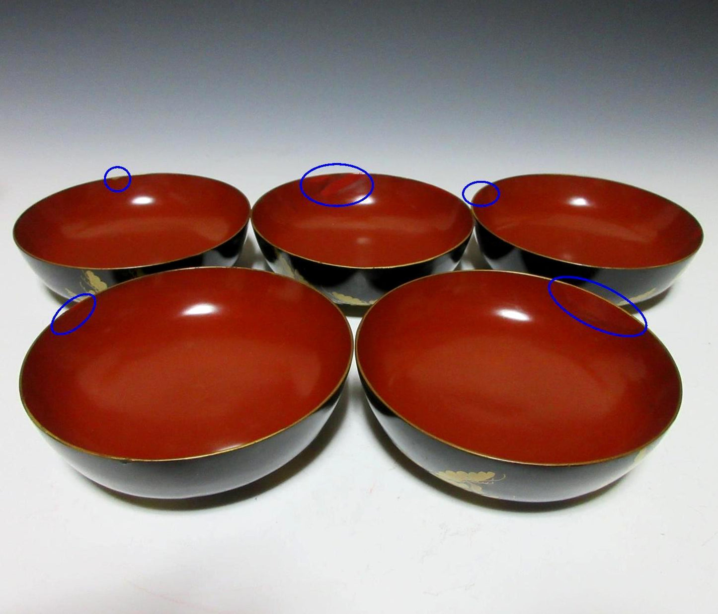 Set of Five Wajima Bowls